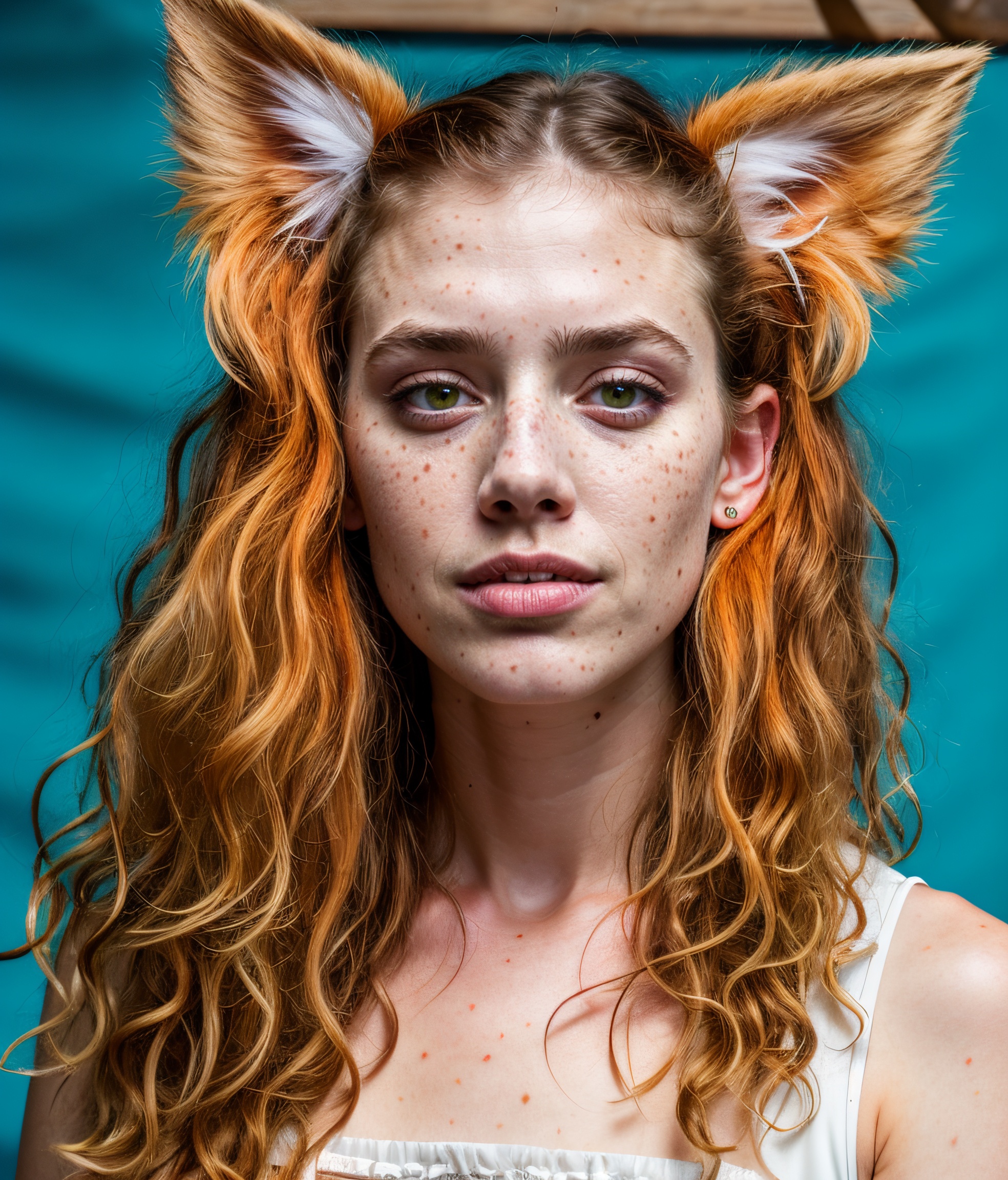 00419-icbinpICantBelieveIts_afterburn-DPM++ SDE Karras-RAW photo studio porn 1girl solo orange hair green eyes long hair freckles pointy ears 1 13 blush huge cat.jpeg